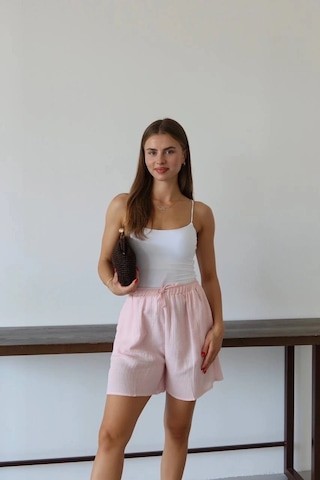 Kazax Müslin Kumaş Şort Bağcıklı Pembe Pt Pembe