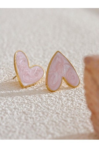 Pembe Eetit Tatlı Emaye 3-renk Kalp İlkbahar Yaz Aşk Saplama Küpe Su Geçirmez Paslanmaz Çelik Moda Y2k Günlük Takı 2024 Çok Renkli