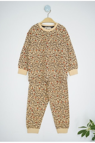 Bunny Hopp Mevsimlik Kız Çocuk Pijama Takımı Kalp Desenli %100 Pamuk Rahat Ve Yumuşak Kahverengi