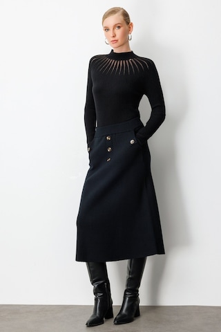 On Kadın Düğmeli Triko Etek 65207 Siyah Siyah