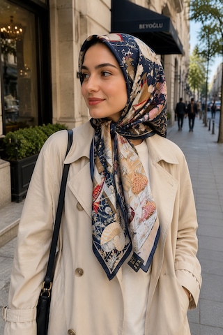 Zer Scarf Okyanus Desen Eşarp/omuz Şalı Krem