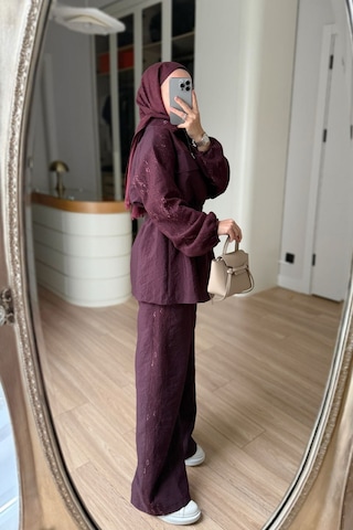 Ka Hijab Dantel Detaylı Takım - Bordo
