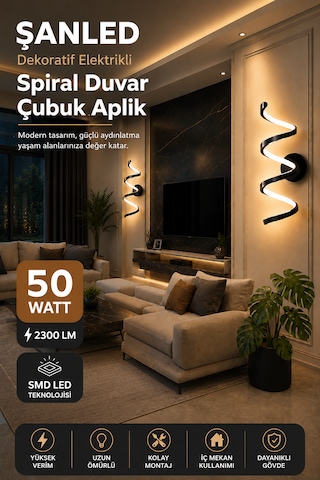 Dekoratif 20w İç Mekan Siyah Kasa 3 Renkli Işık Elektrikli 80 Cm Duvar Aplik