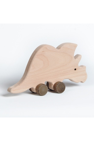 Ahşap El Yapımı Doğal Montessori Gergedan Tekerlekli Oyuncak
