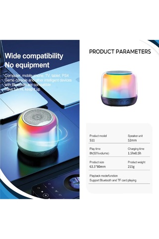 Yüksek Bass Bluetooth Hoparlör Rgb Led Bt Tf Kart Radyo Destekli
