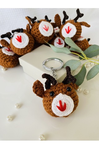 Fynbos Amigurumi Ren Geyiği Figürlü El Yapımı Yılbaşı Anahtarlık