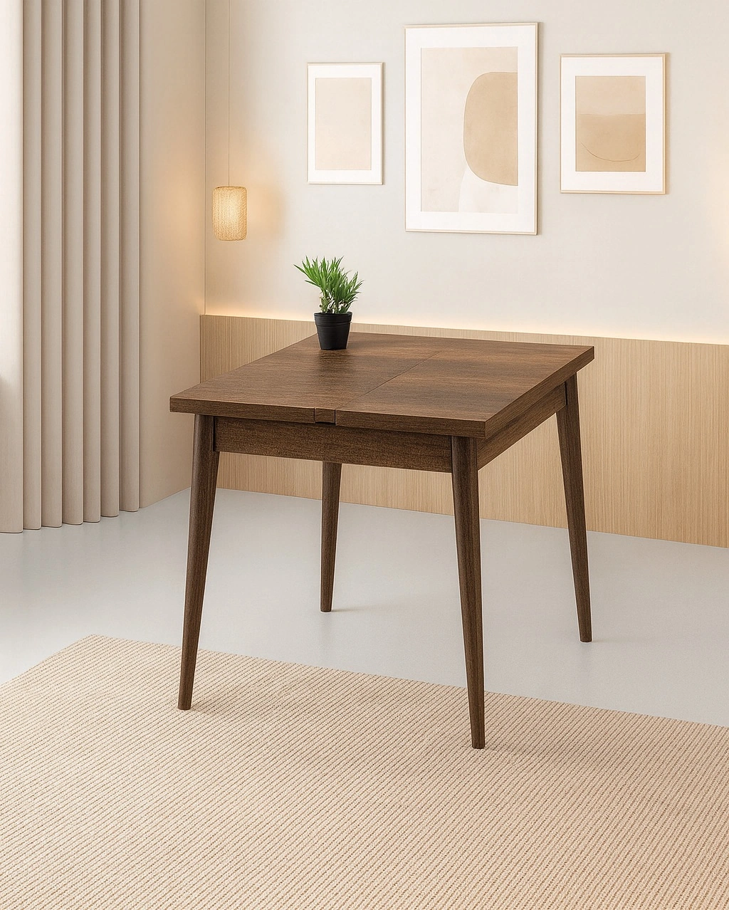 Yanlardan Açılır Büyüyen Yemek Masası Ceviz 75 x 80 CM Sadece Masa