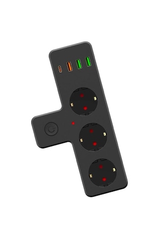 Buffer Termal Akım Korumalı 3 Adet Soket,3 Adet Usb Ve 1 Adet Type-c Girişli 20w Priz Model 3397 0