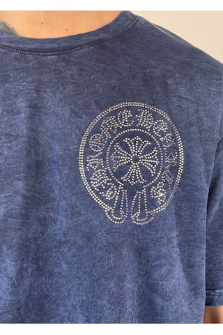 Zaee Vintage Washed Taşlı Oversize T-shirt Lacivert