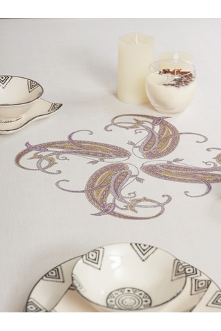 Cotton Box Pano Baskılı Masa Örtüsü Nels Bej 170x170