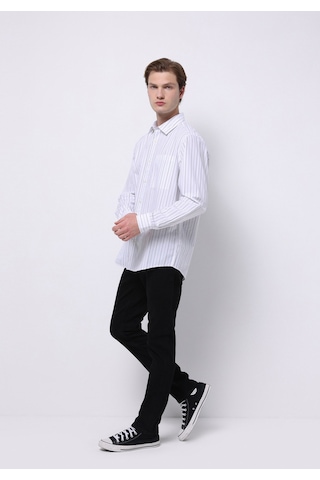 Colin's Colins Comfort Fit Shirt Neck Çizgili Erkek Beyaz Uzun Kol Gömlek Cl1075651 Q1.v1 Wsd White Striped