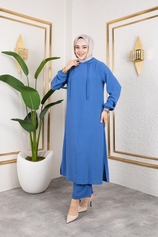 Nevayla Moda Aerobin Kumaş Uzun İkili Takım - Mavi / T0110 Mavi