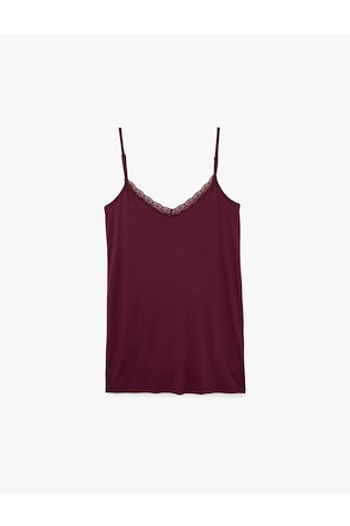Koton Dantel Detaylı V Yaka Viskon Askılı Pijama Üstü Bordo 7wlk60002mk