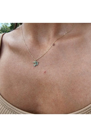 Talih Kuşu Sade Taşsız Tasarım Modern Gündelik Hediye Taşsız 14 Ayar Altın Kolye-güvercin Kolye