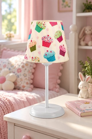 Bebek ve Çocuk Odası Konik Kumaş Abajur Masa Lambası Pembe Cupcake