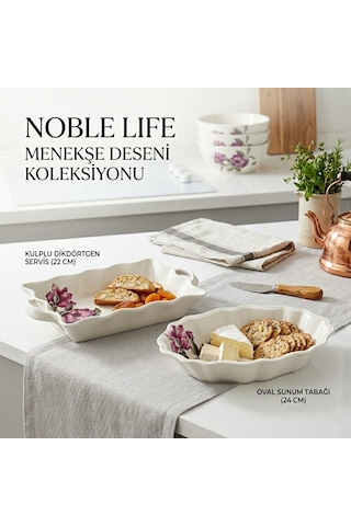 Noble Life Menekşe Desenli 2'li Özel Sunum Seti Beyaz