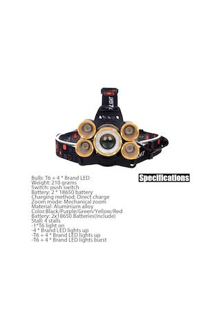 90000lm Elfeland 5xt6 Led Far Şarj Edilebilir Far Kafa Lambası Torch +18650 Siyah