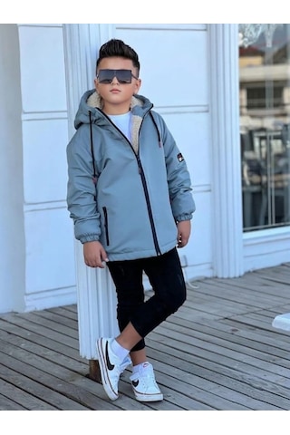 Pina Kids Erkek Çocuk Kürklü Çıkarılabilir Kapüşonlu Oversize Kışlık Mont Km4030 Mint