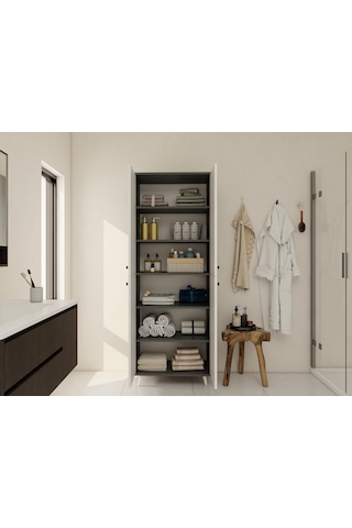 Vadi Çok Amaçlı Banyo/kiler Dolabı Koyugri-beyaz Renk Koyu Gri