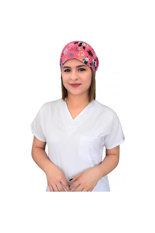 Unisex Pembe Panda Desenli Doktor Hemşire Hastane Aşçı Cerrahi Bonesi Pembe Pembe