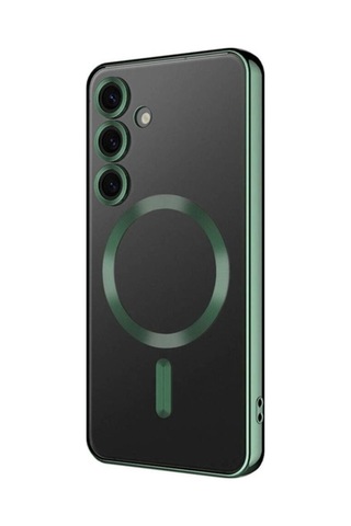 Galaxy S24 Kılıf Kamera Korumalı M-safe Wireless Şarj Özellikli Zore Demre Kapak Koyu Yeşil