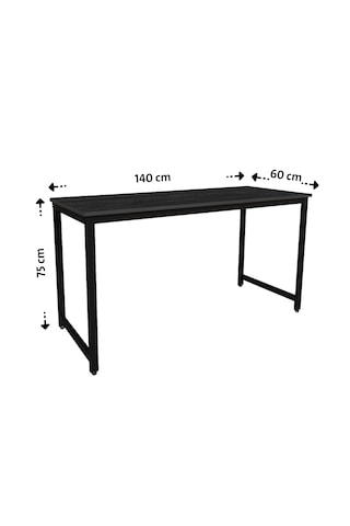 Siyah 140x60 Çalışma Masası, Bilgisayar Masası, Ofis Masası, Metal Ayaklı Siyah