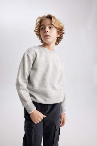 DeFacto Erkek Çocuk Bisiklet Yaka Basic Düz Sweatshirt B7772A8NSGR210 Gri