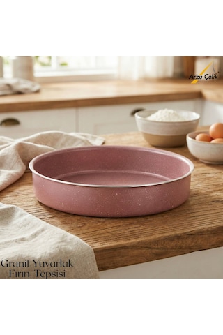 32 Cm Granit Yuvarlak Fırın Tepsisi - Pembe Pembe