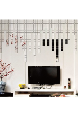 Kangvka Dıy Akrilik Gölge Yansıtan Duvar Sticker - Kreatif Mosaik Desenli Ev Dekorasyonu Gümüş Gümüş