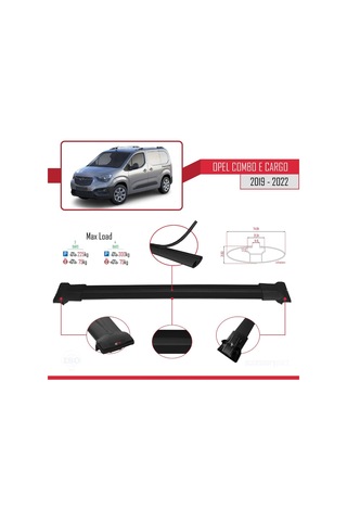 Opel Combo E Panelvan 2019-2022 Arası İle Uyumlu Fly Model Ara Atkı Tavan Barı Siyah 3 Adet Bar