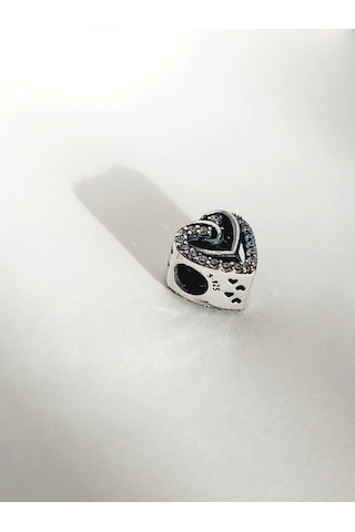 Gümüş Işıltılı Kafes Kalp Pan Tasarım Bileklik Uyumlu Charm