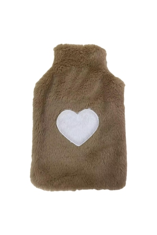 Sıcak Su Torbası Peluş Kalpli,bej Termofor 27x17cm 1 Litre Bej