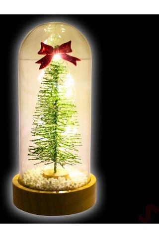 Yılbaşı Ağaçlı Ve Led Işıklı, 17cm X 8cm Cam Fanus