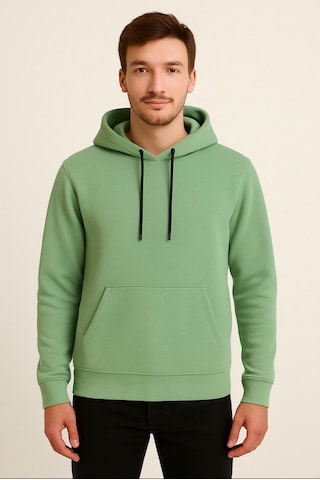 Axxel Erkek Yeşil Kapüşonlu Sweatshirt-w1108 Yeşil 3 İplik Şardonlu