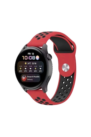 Watch 20mm Spor Delikli Kordon - Kırmızı-siyah Diğer