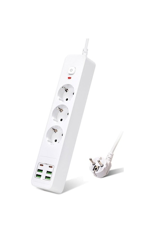 Hepu Hp-h11 4x Usb 2x Type-c 3lü 2mt Kablolu 18w Akım Korumalı Grup Priz 13000w 2 m