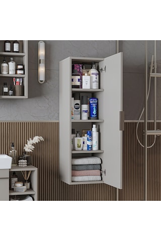 Likya Banyo Dolabı Mat Mdflam 114 Cm Banyo Boy Dolabı Kumtaşı
