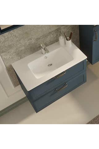 Denko Beyoğlu 75 Cm Mdf Mat Lacivert Banyo Banyo Dolabı Takımı + Boy Dolabı Lacivert