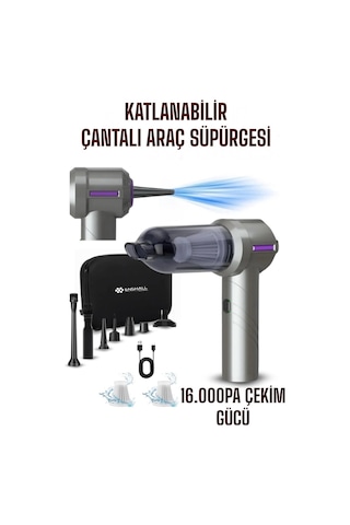 Enshall 06 Araç İçi Şarjlı 16000pa Katlanabilir Çantalı Süpürge