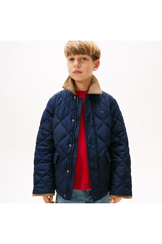 Tommy Hilfiger Contrast Collar Quilted Relaxed Çocuk Lacivert Ceket Kb0kb09814 Mavi