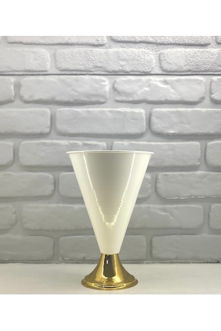 Decodelight Modern Dekoratif Konik Gold Ayaklı Beyaz Büyük Vazo Beyaz - Gold
