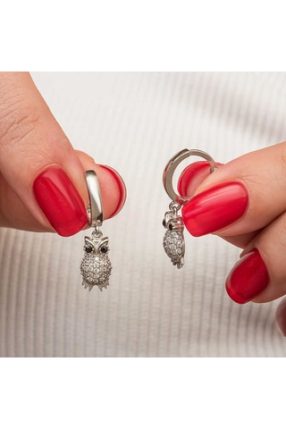 Gümüş Sallantılı Baykuş Kadın Küpe Gümüş