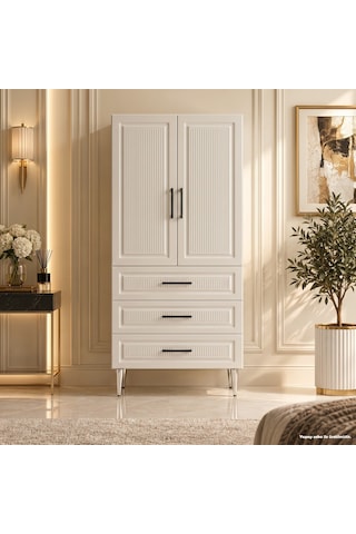 Cape Cod Çok Amaçlı Dolap 60 Cm 2 Kapak 3 Çekmece Soft Beyaz - Çok Amaçlı Banyo Dolabı Bej