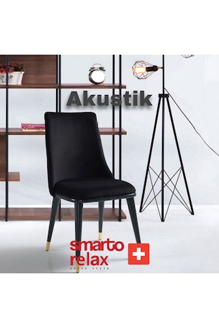 Smarto Relax Akustik 2'li Yemek Masası Sandalye Seti - Ahşap Ayaklı, Siyah Kumaş Siyah
