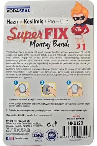 Vodaseal Superfix Kesilmiş Çift Taraflı Köpük Montaj Bantları - 12 Parça