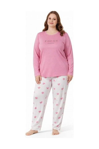 Pemilo Kadın 20746 Büyük Beden Uzun Kol Milan Pijama Takımı Pembe