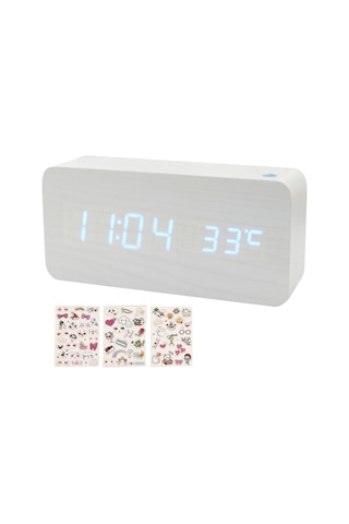 Gajeena Ahşap Dijital Alarm Saati, Led Büyük Ekran, 3 Seviye Parlaklık, Ses Kontrolü, Zaman-tarih-sıcaklık Gösterimi, Otomatik/manuel Ayarlar, Beyaz Ahşap Mavi Işık Diğer