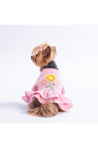 Pembe Arosa Nivalis Çiçek Nakışlı Kedi Köpek Elbisesi Köpek Kıyafeti Kedi Kıyafeti