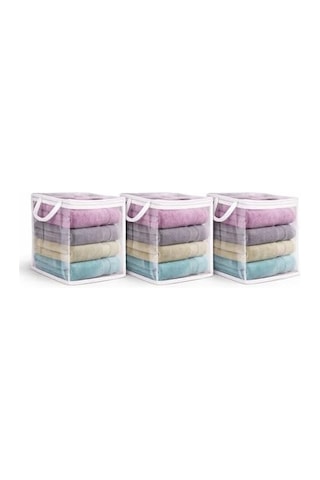 3 Adet Mini Şeffaf Hurç Havlu Giysi Iç Çamaşırı Düzenleyici Saklama Çantası 25x25cm 0
