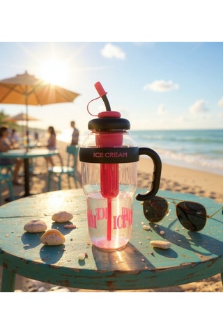 1300 Ml Kulplu Suluk Matara Detox Ve Soğuk İçecek Şişesi Pipetli Suluk Taşınabilir Bpa İçermez Pembe Pembe